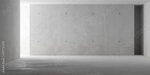 Abstract empty, modern concrete room with indirect lighting from left side wall - industrial interior background template, 3D illustration