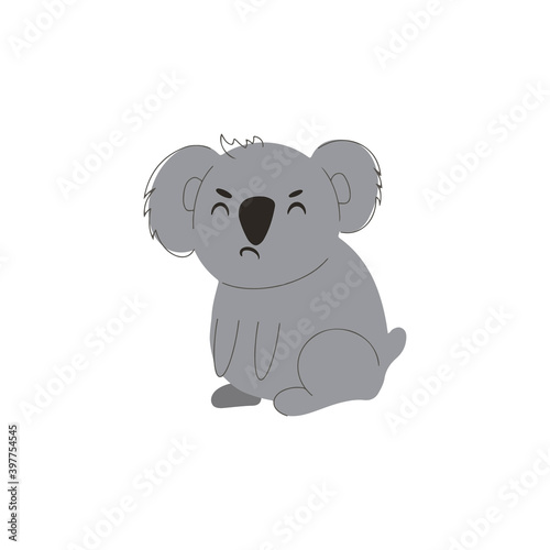 Fototapeta Naklejka Na Ścianę i Meble -  Sad, upset koala, vector children's illustrations in cartoon hand-drawn style for printing on children's clothing, interior design, packaging, stickers. Isolated on white