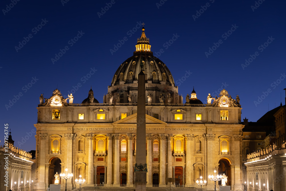 St Peter Basilica at Night in Vatican City