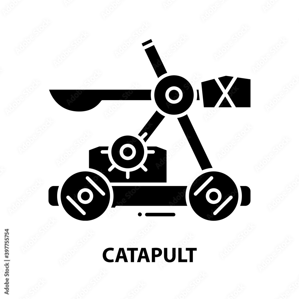 catapult icon, black vector sign with editable strokes, concept illustration catapult icon, black vector sign with editable strokes, concept illustration