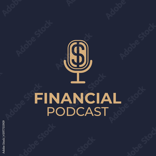 mic, microphone, dollar, logo vector template for financial podcast