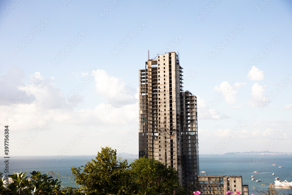 Fototapeta premium Scrap or unuse building effect from economic bankrupt
