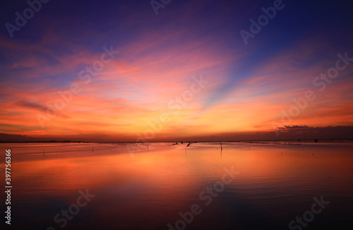 Natural Magical sunset reflec on sea at Chonburi, Thailand