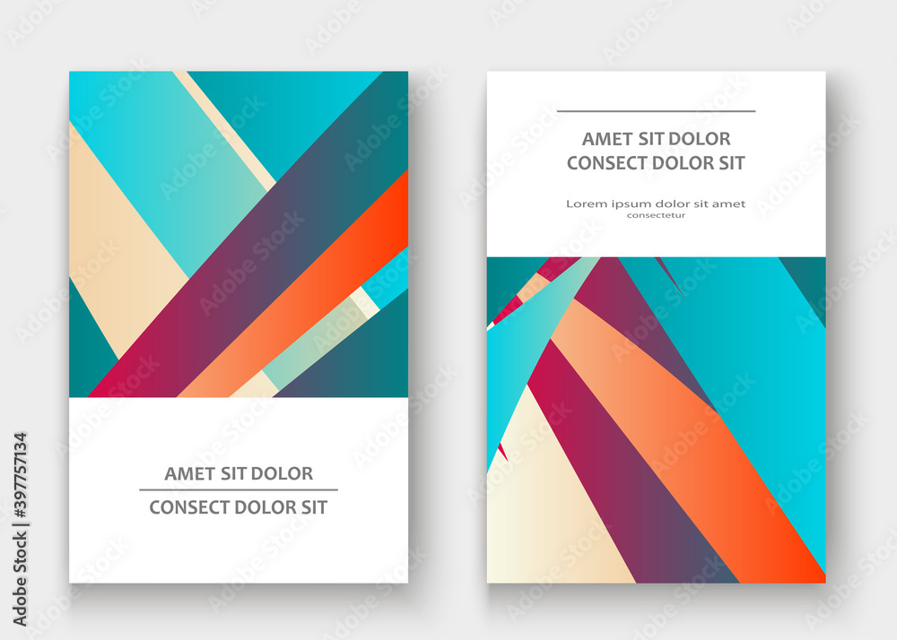 Colorful striped lines pattern geometric shape background. Creative cover set copy space design vector illustration. Neon blurred cyan white gradient abstract template design leaflet for marketing