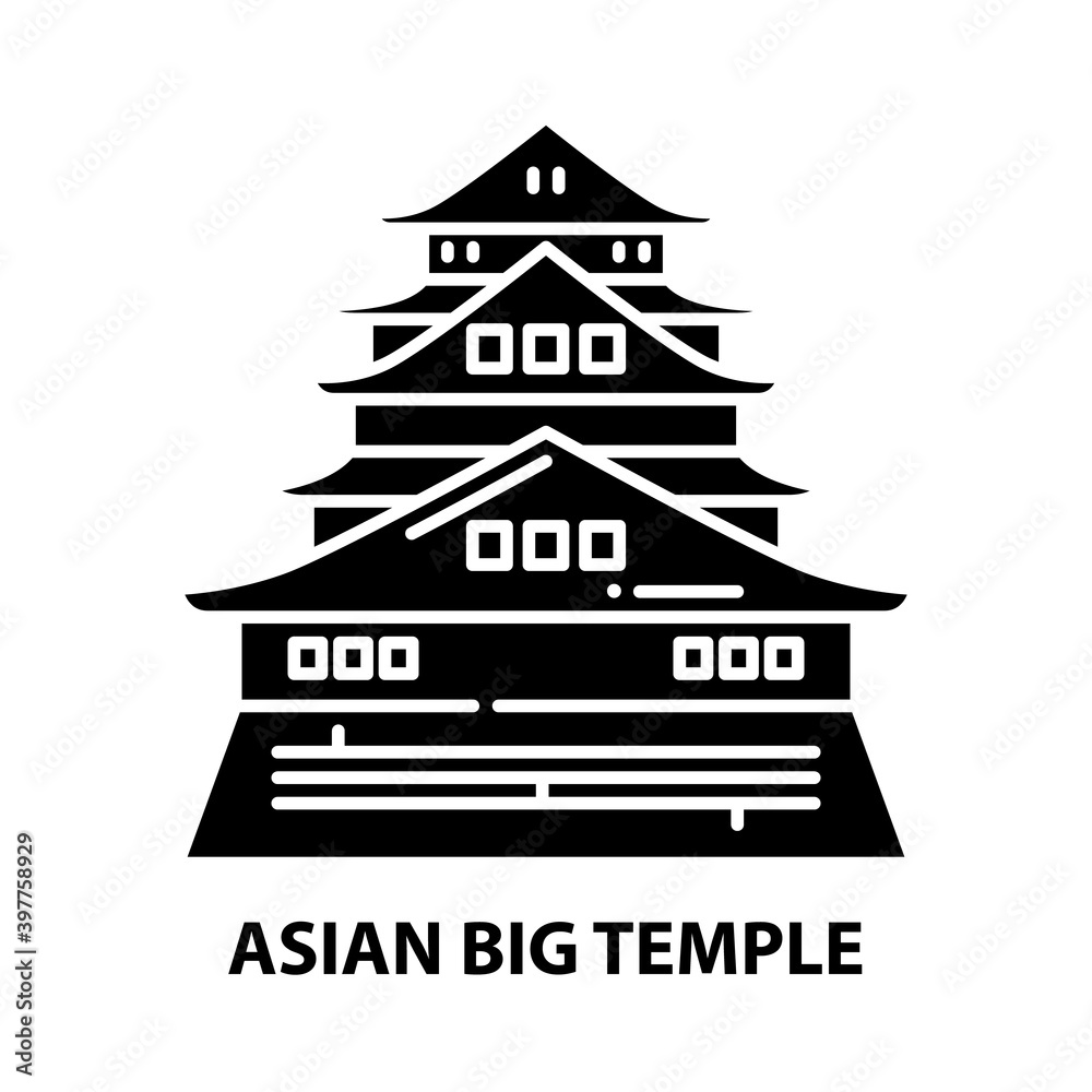 Fototapeta premium asian big temple icon, black vector sign with editable strokes, concept illustration