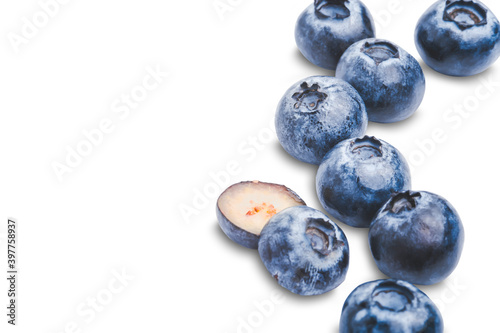 fresh ripe blueberries isolated on white background