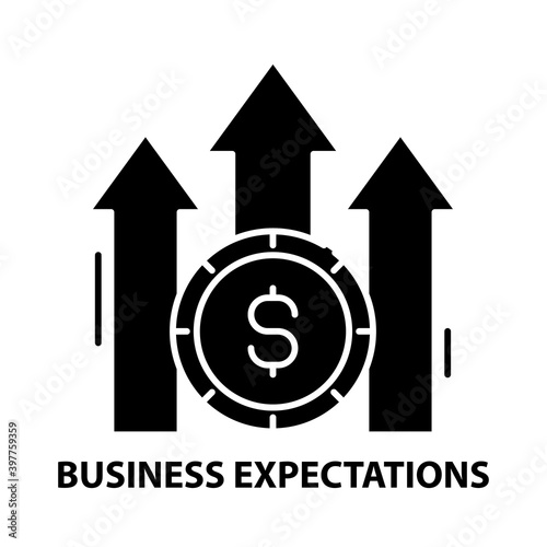 business expectations icon, black vector sign with editable strokes, concept illustration