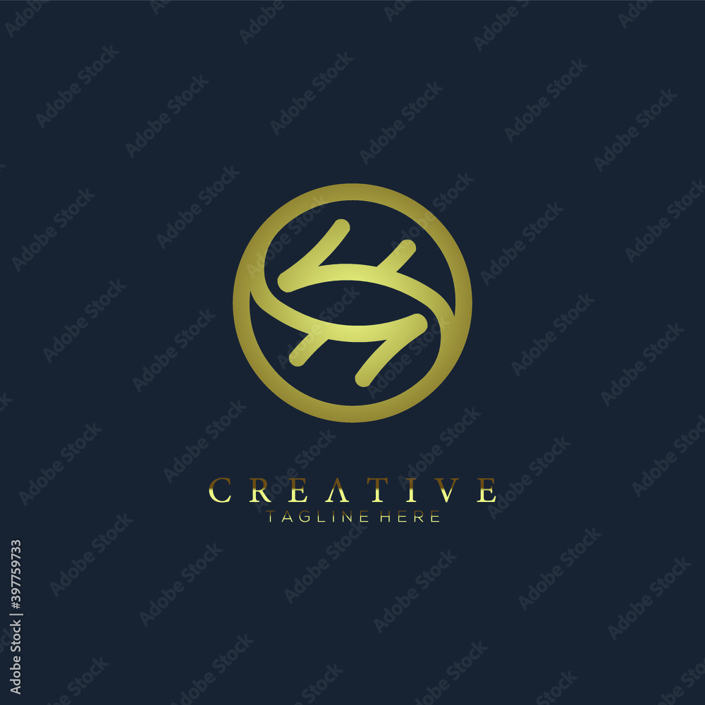 The gold circle eye symbol on a black background. Abstract vector logo design templat The gold circle eye symbol on a black background. Abstract vector logo design templat