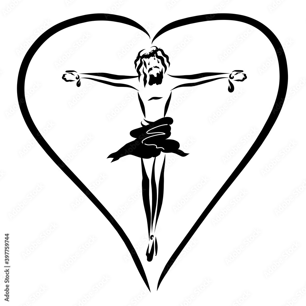 Φωτογραφία nailed Son of God in a crown of thorns, in a big heart
