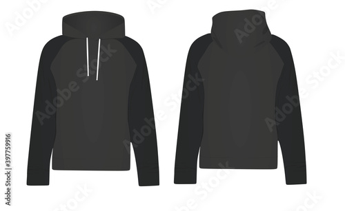 Black two colored hoodie. vector
