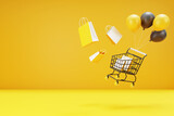 3d shopping online concept with shopping cart,bag and balloon.3d rendering.