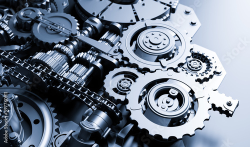 Photos Gears and cogs mechanism. Industrial machine, engine
