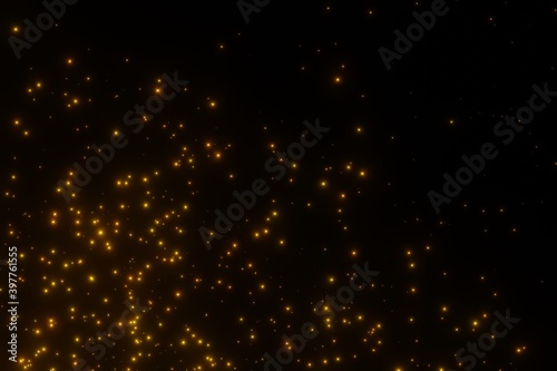 abstract luxury Glowing golden particles bokeh circles on black background 3D rendering