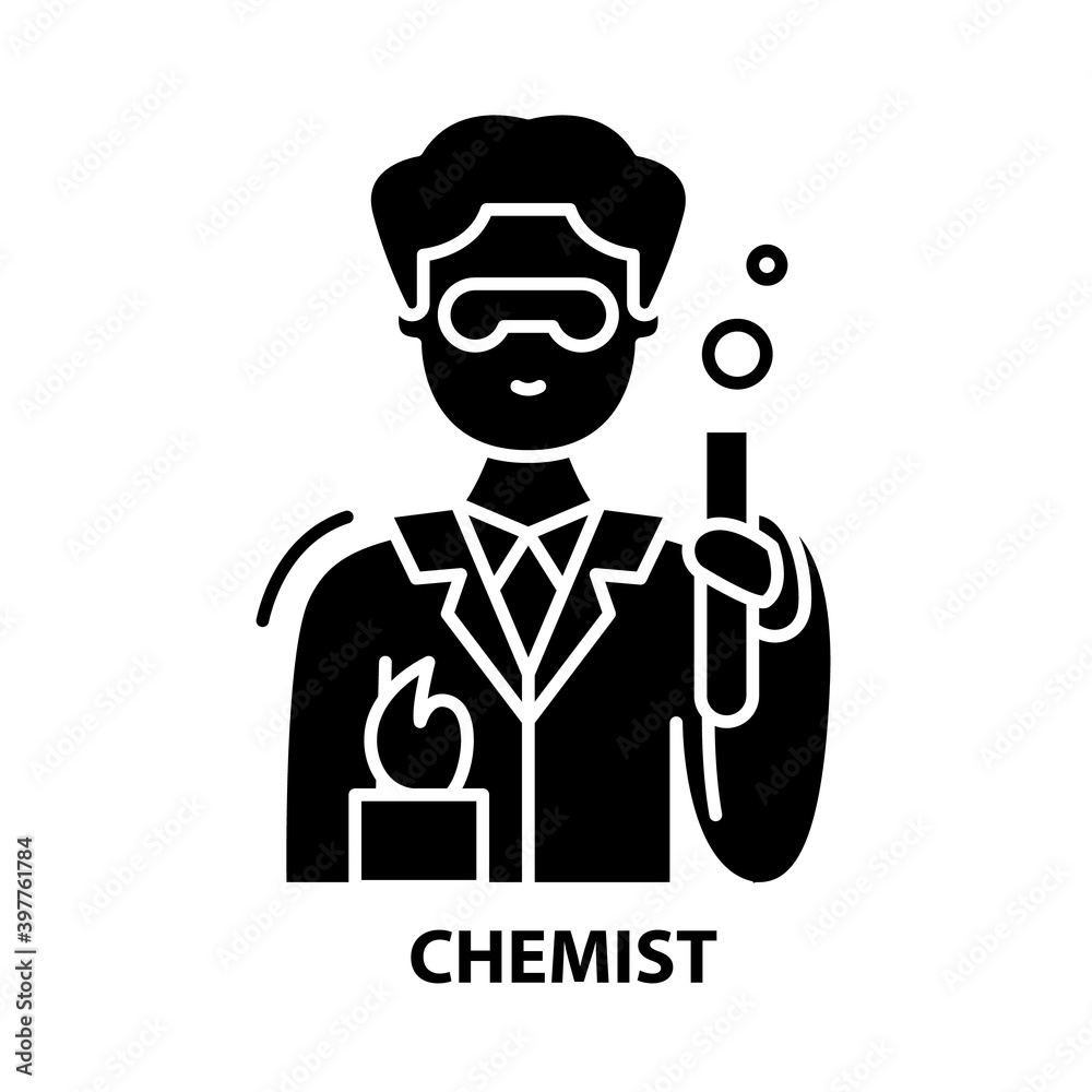 chemist icon, black vector sign with editable strokes, concept illustration chemist icon, black vector sign with editable strokes, concept illustration