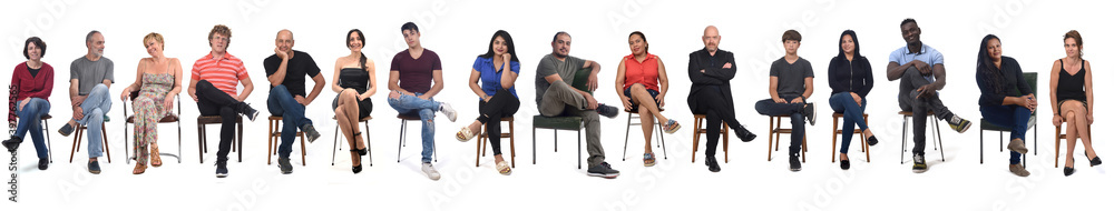 line of a front view of a group of people wiith legs crossed on white background line of a front view of a group of people wiith legs crossed on white background