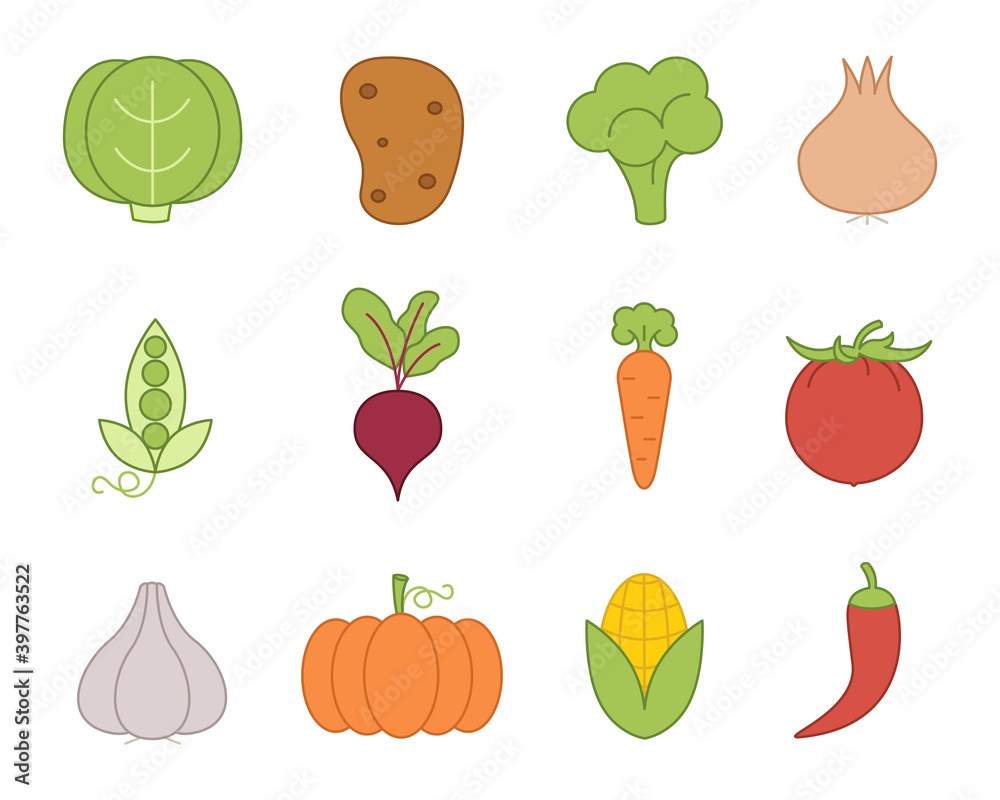 Set different icons of vegetables. Vector illustration. Set different icons of vegetables. Vector illustration.