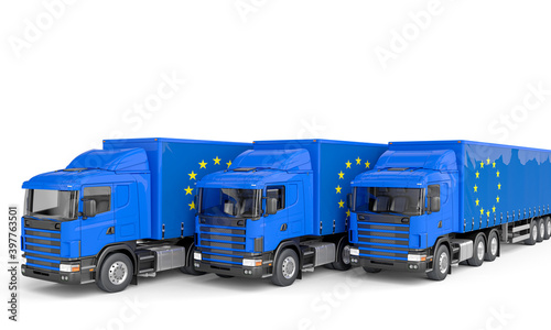 truck with flag of europe. European trade concept.
