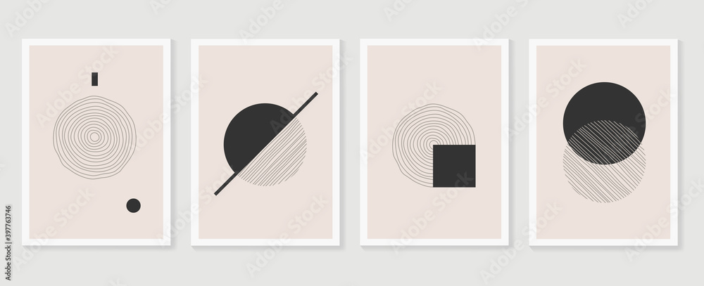 .Abstract wall arts vector collection.  Black and white organic shape Art design for poster, print, cover, wallpaper, Minimal and  natural wall art. Vector illustration.