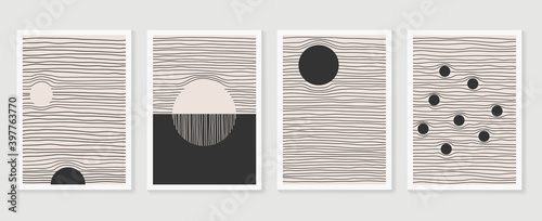 .Abstract wall arts vector collection.  Black and white organic shape Art design for poster, print, cover, wallpaper, Minimal and  natural wall art. Vector illustration.
