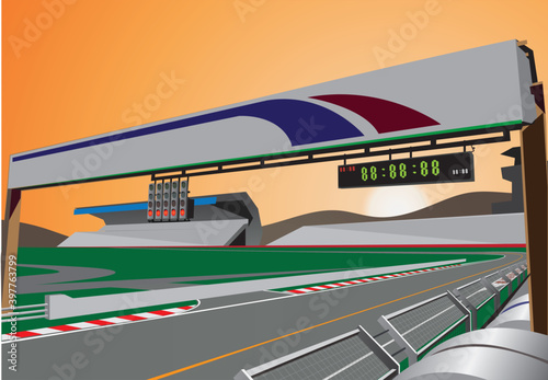 race track at sunset vector draw background