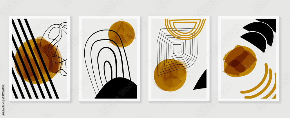 Abstract wall arts vector collection.  Earth tones organic shape Art design for poster, print, cover, wallpaper, Minimal and  natural wall art. Vector illustration.