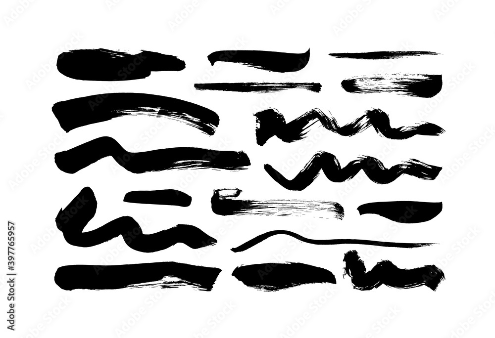 Black paint wavy and straight brush strokes vector collection. Dirty ...