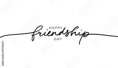 Happy Friendship day vector typographic design. Hand drawn modern line calligraphy. Inspirational lettering about friendship. Greeting card, poster, tee shirt print, happy holiday of amity. 