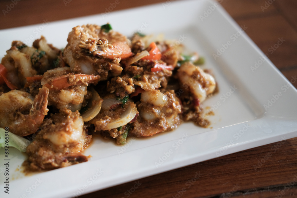 shrimp stir fried with curry powder paste shrimp stir fried with curry powder paste