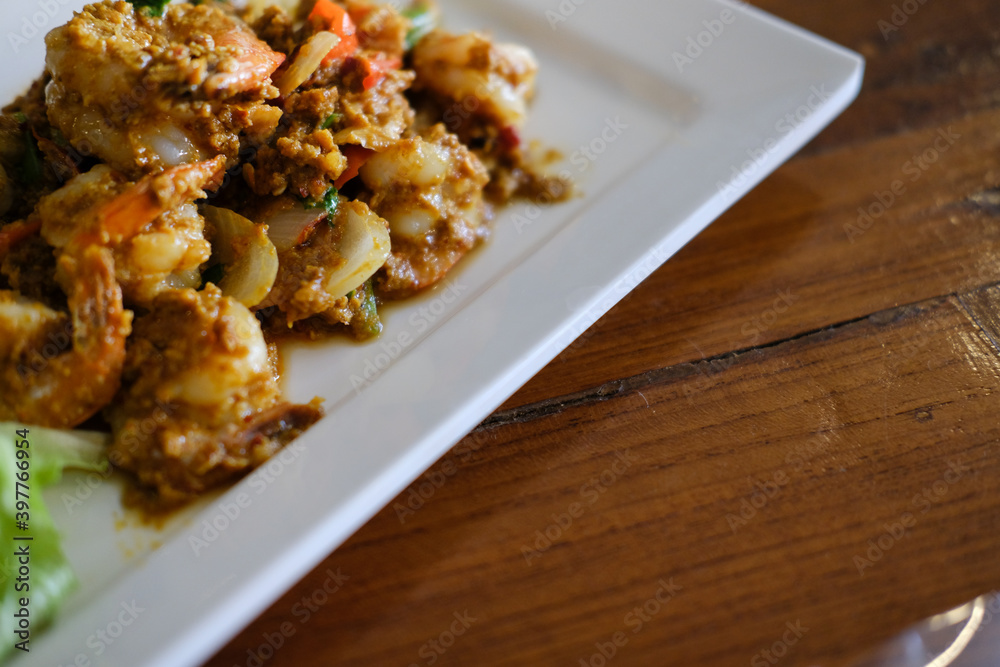 shrimp stir fried with curry powder paste shrimp stir fried with curry powder paste