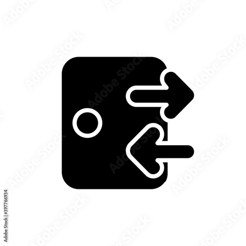 Log in and out black glyph icon. Sign in form creation. Sign out after app usage session. User friendly interface creation. Silhouette symbol on white space. Vector isolated illustration