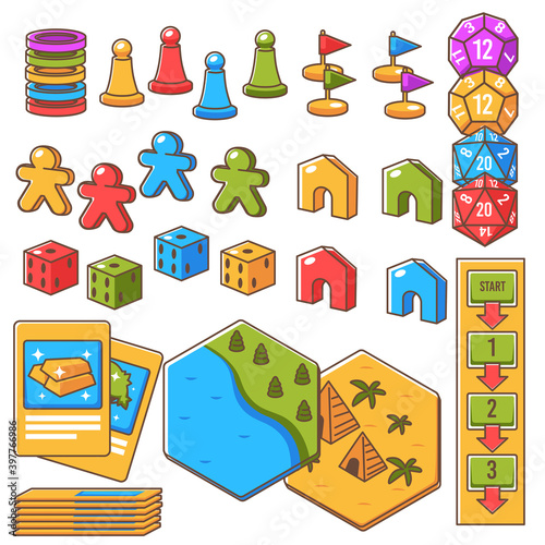 Board game set, figures with dices and play cards