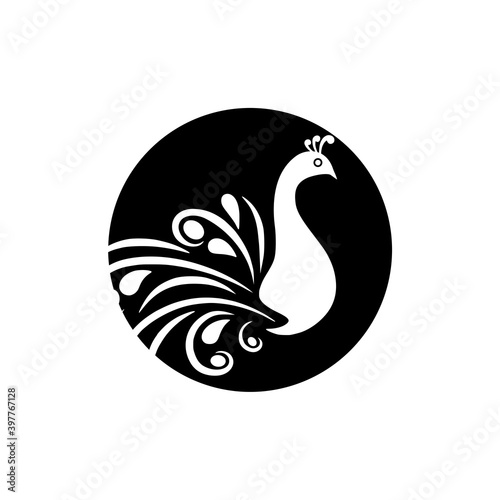Peacock icon, symbol, logo isolated on white background