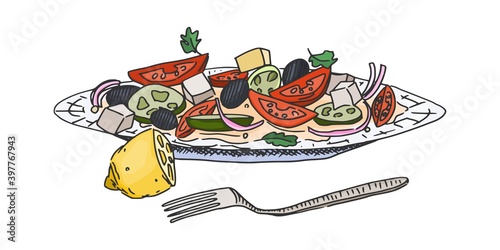 Greek salad with cheese, cucumbers and onions new