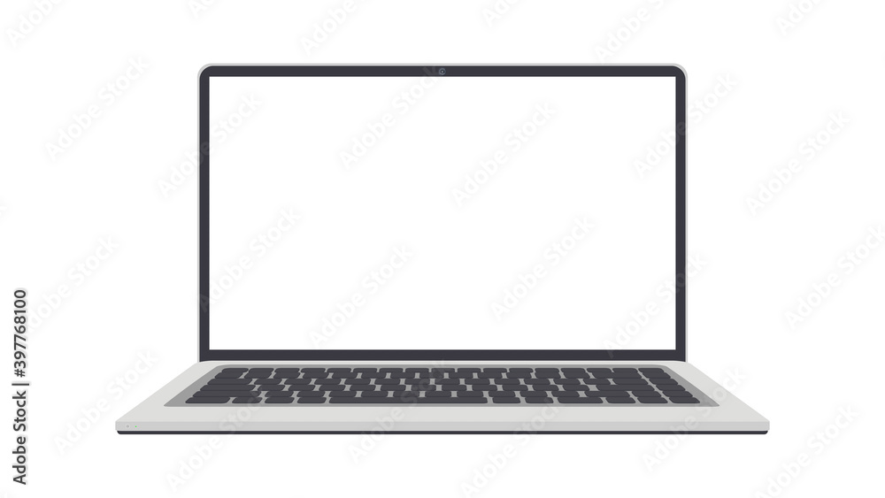 Laptop in flat style with white screen. For advertising design. Isolated on white background. Vector.