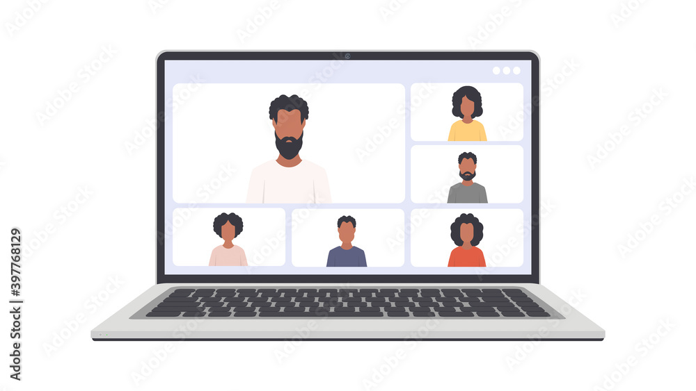 Online conference. Application window for video communication. Modern glossy laptop with white screen. Isolated over white background. Vector eps10 Online conference. Application window for video communication. Modern glossy laptop with white screen. Isolated over white background. Vector eps10