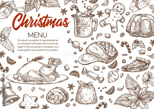 Christmas menu, copy space and monochrome food