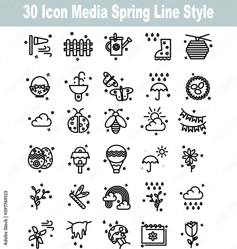 Naklejka premium 30 Icon Spring Line Style for any purposes website mobile app presentation