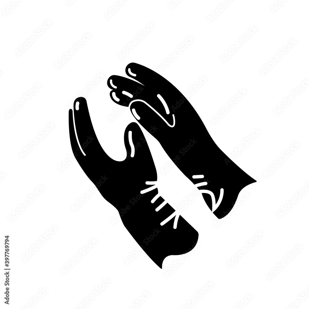 Wear Rubber Gloves Black Icon, Vector Illustration, Isolate On White Background Label. EPS10