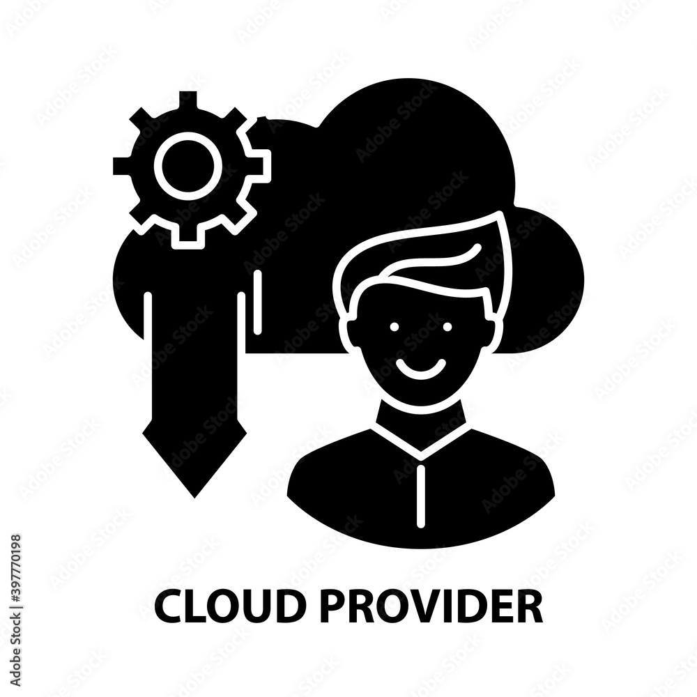 cloud provider icon, black vector sign with editable strokes, concept illustration