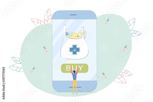 Advantageous Purchase Medicaments over Internet Vector Illustration