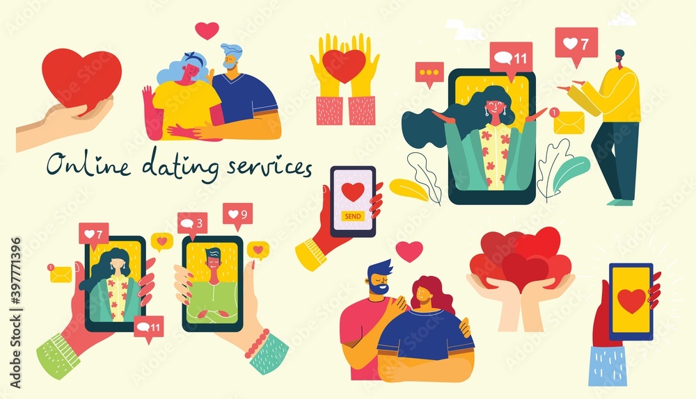Illustration of a Couple Having an Online Romance Illustration of a Couple Having an Online Romance