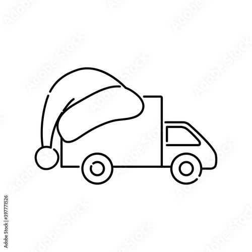 Temporada de Navidad. Logotipo con gorro de Papá Noel en vehículo de reparto con lineas en color negro