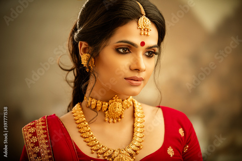 Photography Beautiful Indian traditional woman portrait on white.