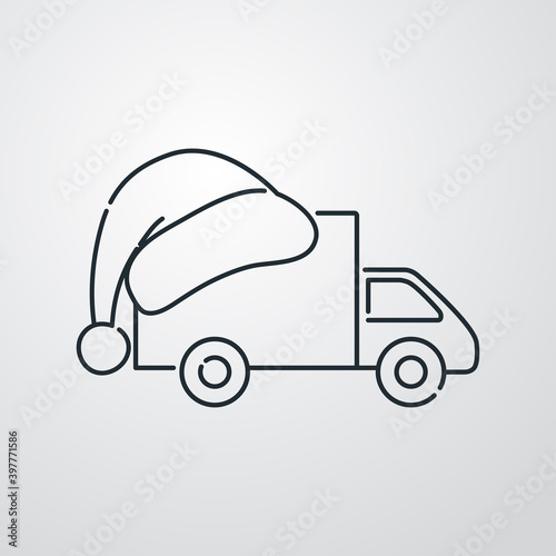 Temporada de Navidad. Logotipo con gorro de Papá Noel en vehículo de reparto con lineas en fondo gris