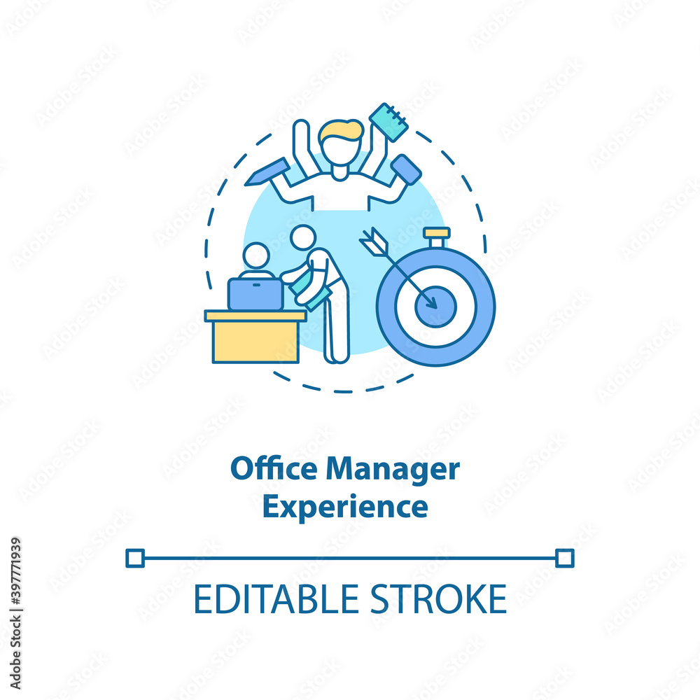 Office manager experience concept icon. Employee ability. Remote work. Virtual assistant skill idea thin line illustration. Vector isolated outline RGB color drawing. Editable stroke