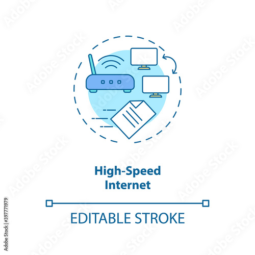 High speed internet concept icon. Wifi connection velocity. Telecommunication. Network access idea thin line illustration. Vector isolated outline RGB color drawing. Editable stroke
