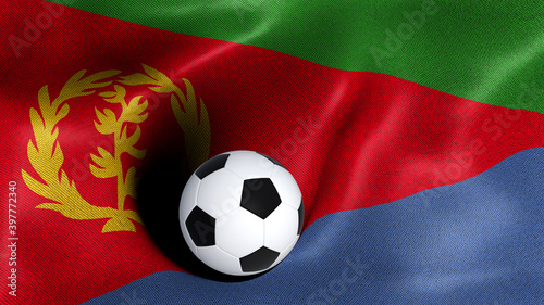 3D rendering of the flag of Eritrea with a soccer ball