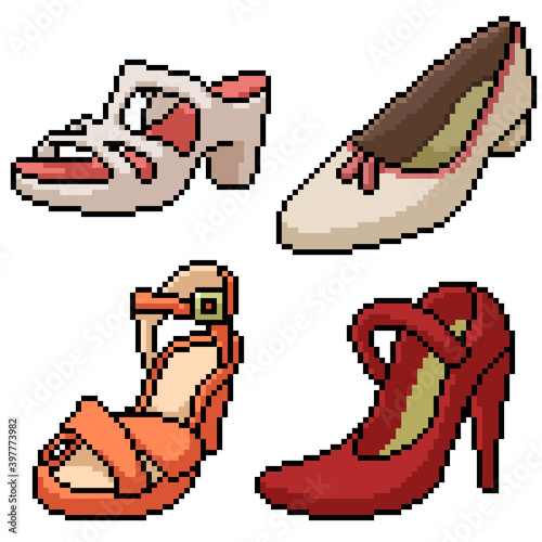pixel art set isolated woman shoe