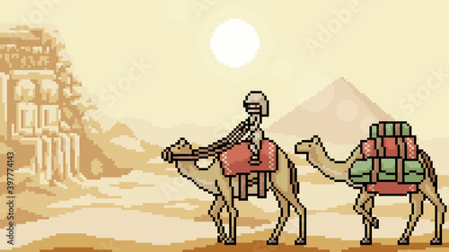 pixel art scene desert travel