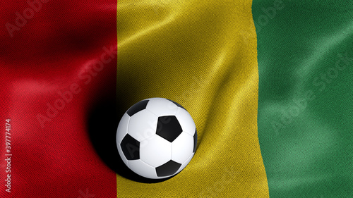 3D rendering of the flag of Guinea with a soccer ball